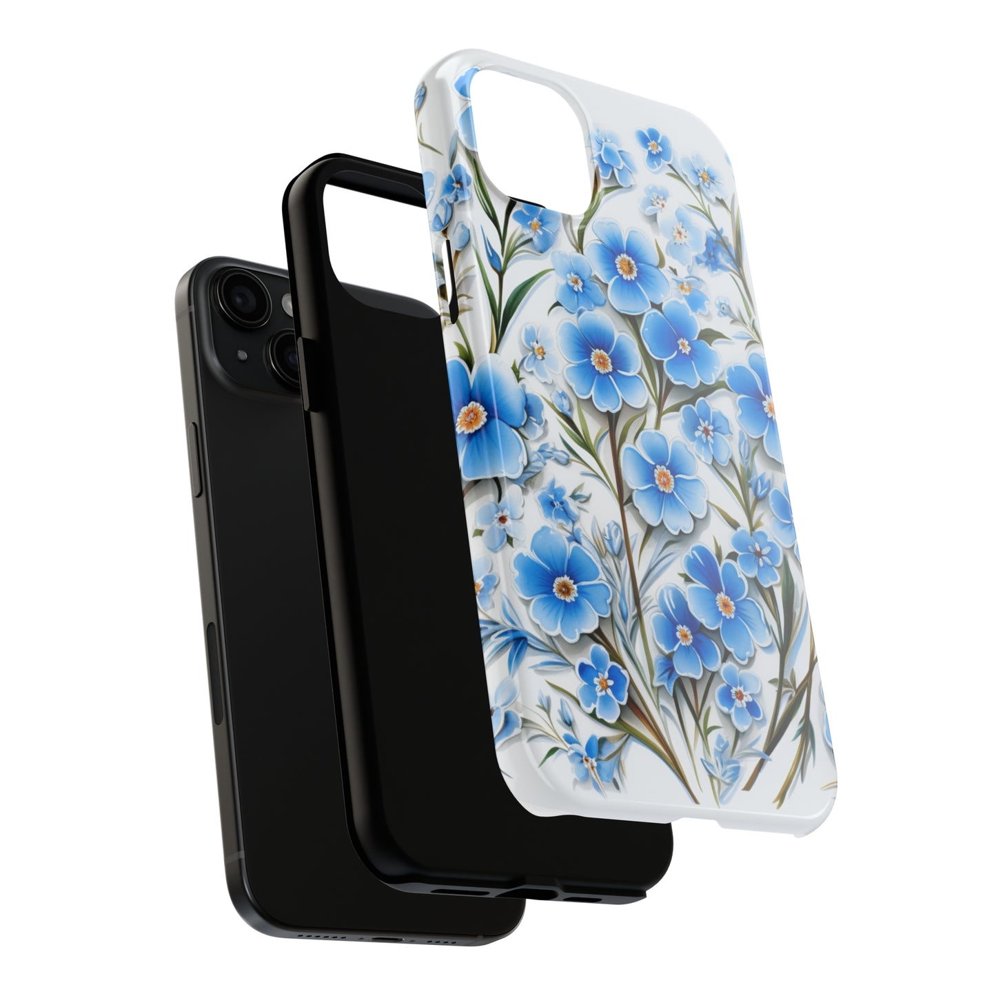 AI Forget Me Nots Flower Pattern Phone Case for iPhone - Lightweight, Impact Resistant, Wireless Charging Compatible