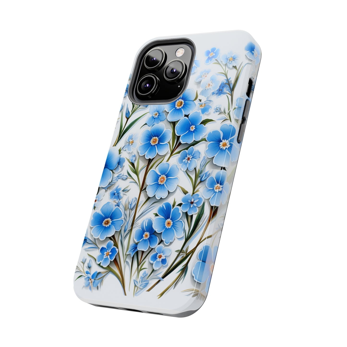 AI Forget Me Nots Flower Pattern Phone Case for iPhone - Lightweight, Impact Resistant, Wireless Charging Compatible