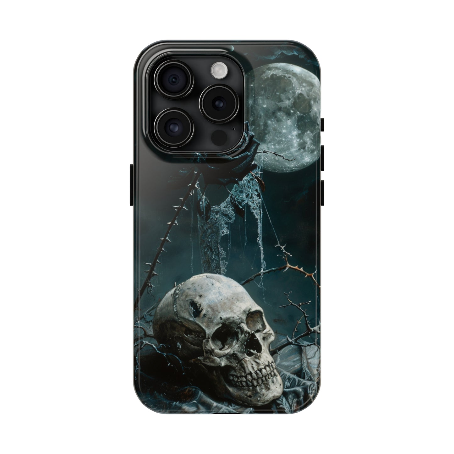 Gothic Skull and Black Rose Phone Case for iPhone - Lightweight, Impact Resistant, Wireless Charging Compatible