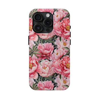 AI Peonies Floral Pattern Phone Case for iPhone - Lightweight, Impact Resistant, Wireless Charging Compatible