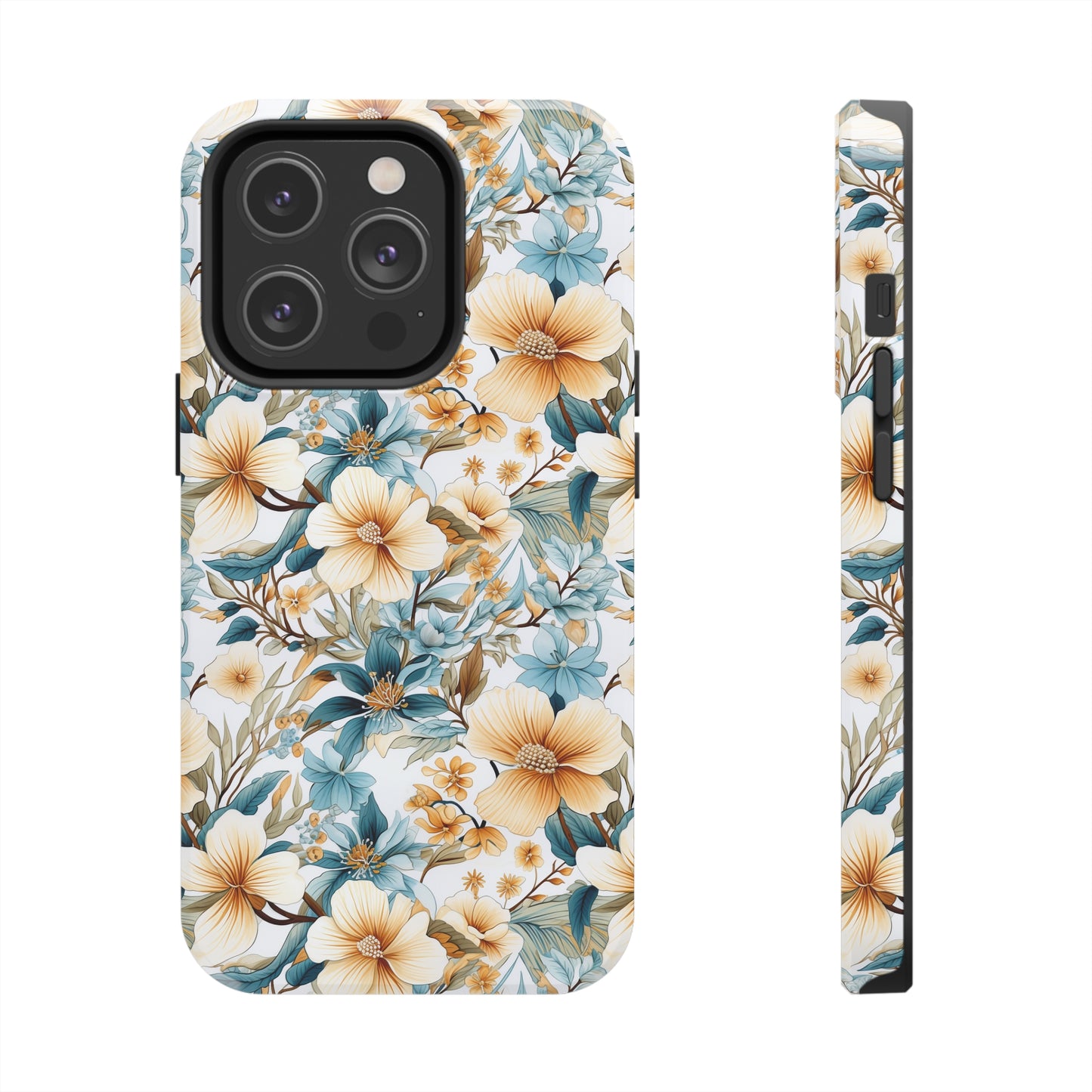 AI Magnolias Floral Pattern Phone Case for iPhone - Lightweight, Impact Resistant, Wireless Charging Compatible