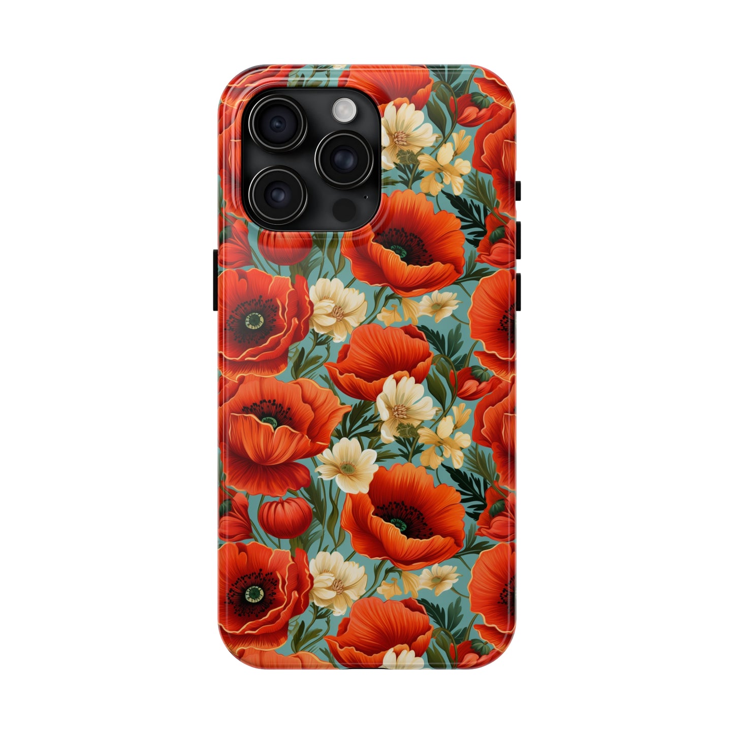 AI Poppies Floral Pattern Phone Case for iPhone - Lightweight, Impact Resistant, Wireless Charging Compatible