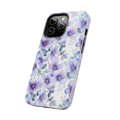 AI Violets Floral Pattern Phone Case for iPhone - Lightweight, Impact Resistant, Wireless Charging Compatible