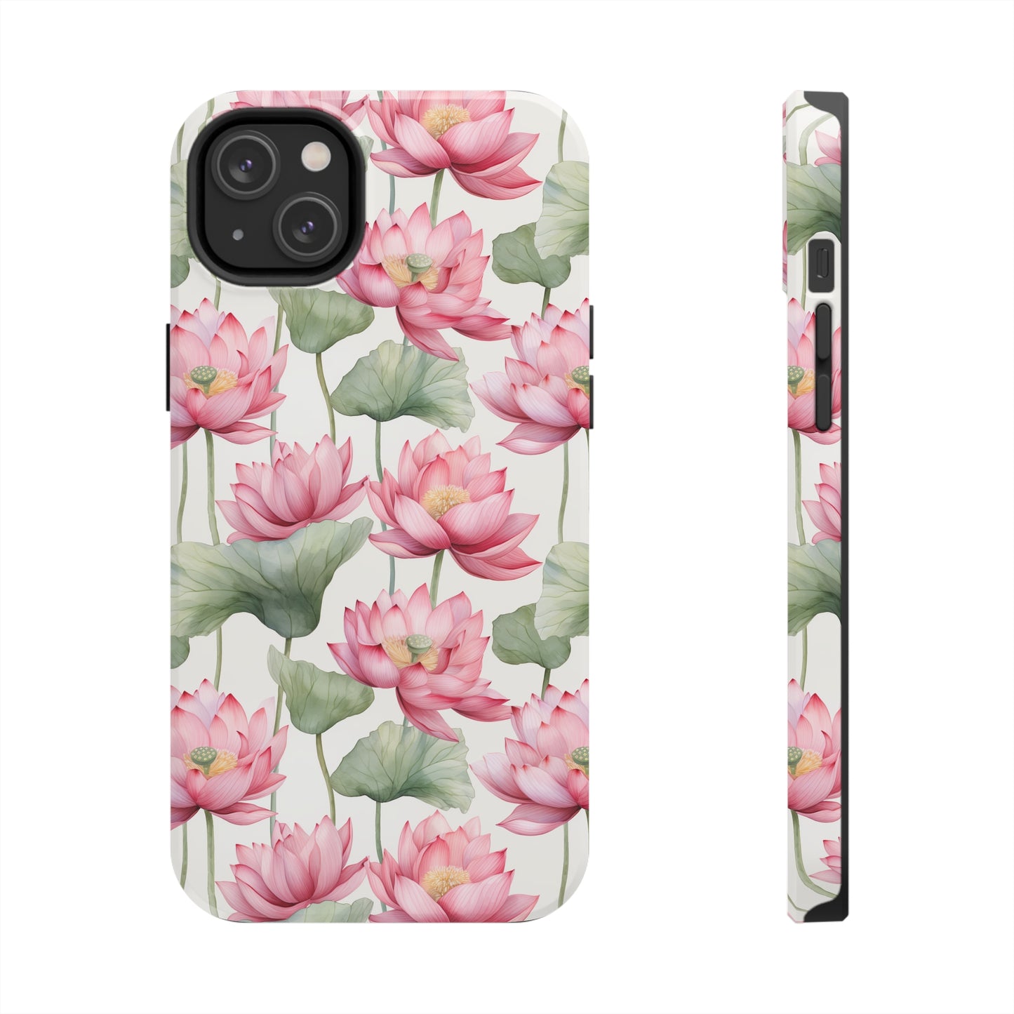 AI Lotus Flower Pattern Phone Case for iPhone - Lightweight, Impact Resistant, Wireless Charging Compatible