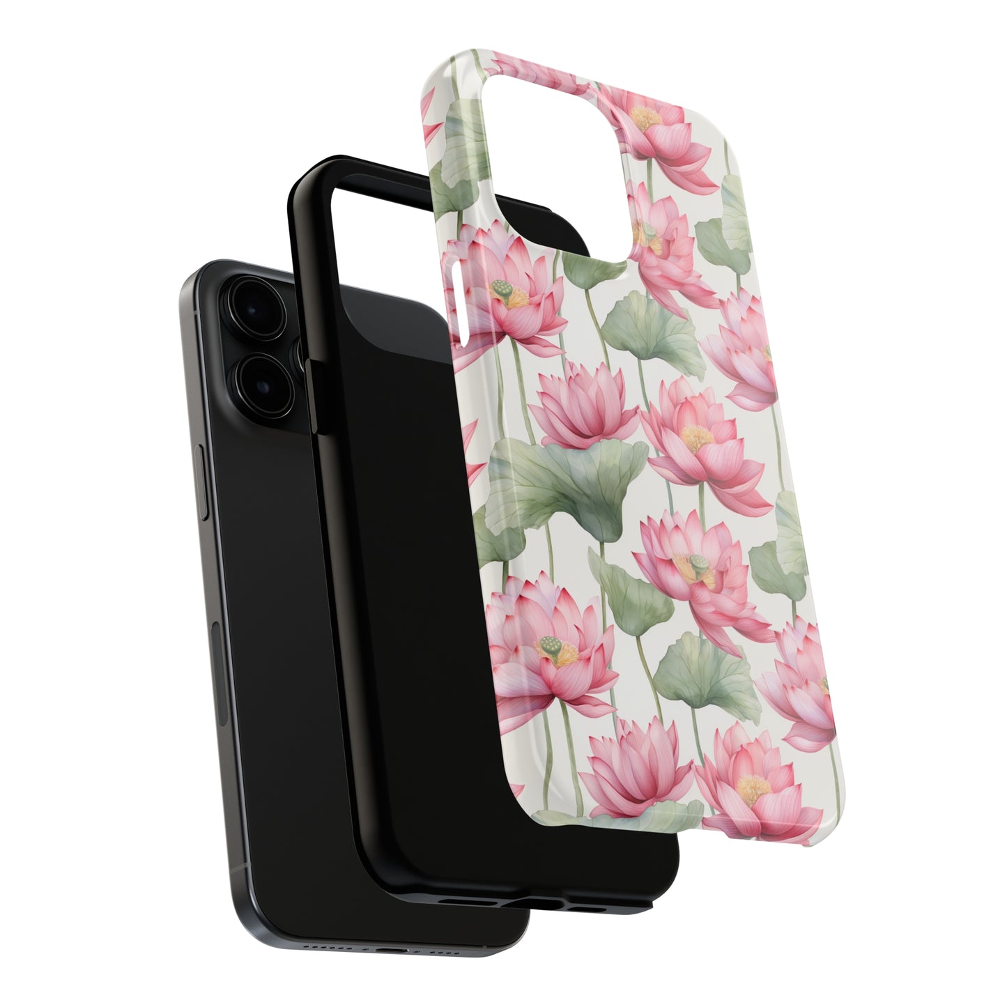 AI Lotus Flower Pattern Phone Case for iPhone - Lightweight, Impact Resistant, Wireless Charging Compatible