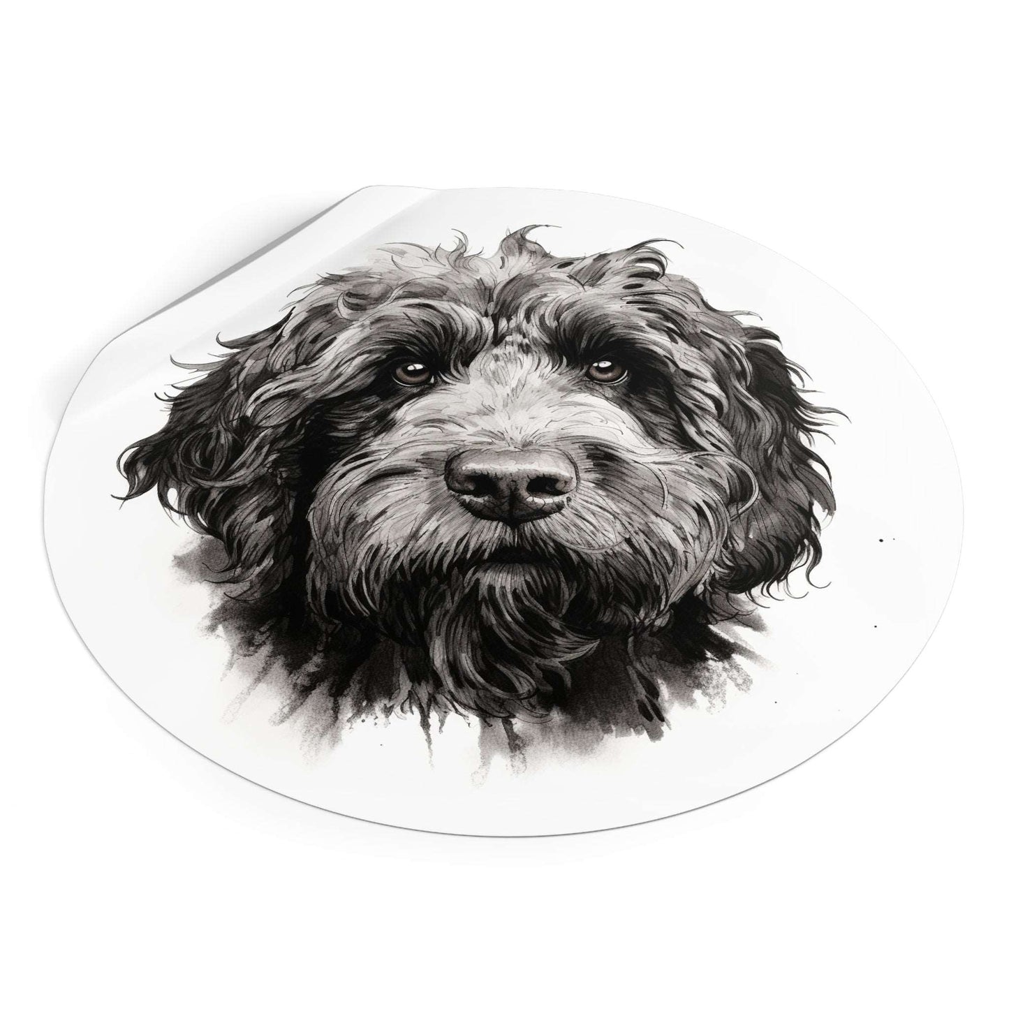 Round Vinyl Dog Sticker - Newfypoo, Labradoodle, Pet Decal