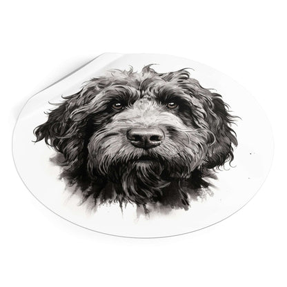 Round Vinyl Dog Sticker - Newfypoo, Labradoodle, Pet Decal