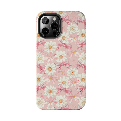 Daisies and Pink Bows Phone Case for iPhone - Lightweight, Impact Resistant, Wireless Charging Compatible