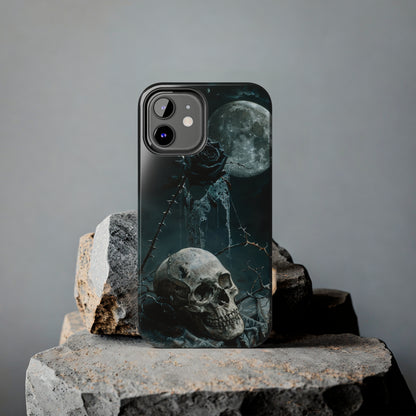 Gothic Skull and Black Rose Phone Case for iPhone - Lightweight, Impact Resistant, Wireless Charging Compatible