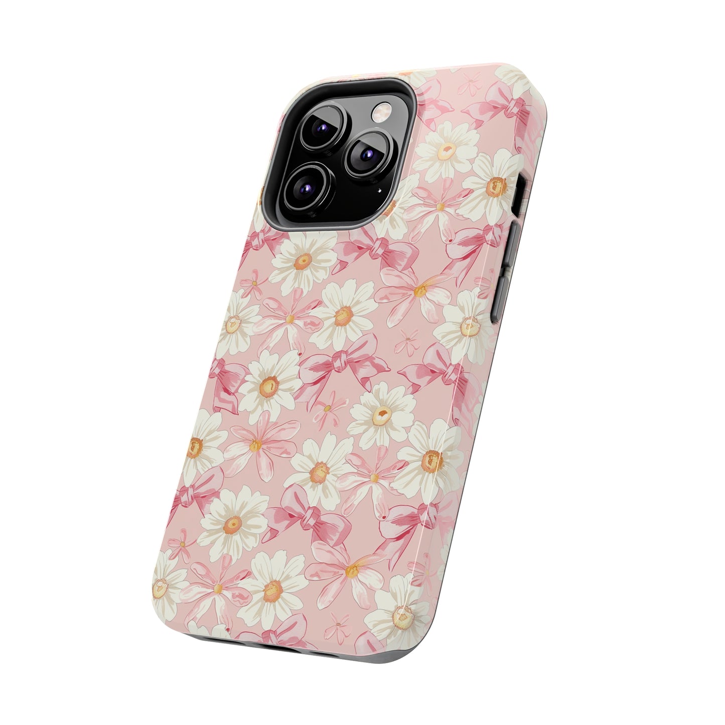 Daisies and Pink Bows Phone Case for iPhone - Lightweight, Impact Resistant, Wireless Charging Compatible