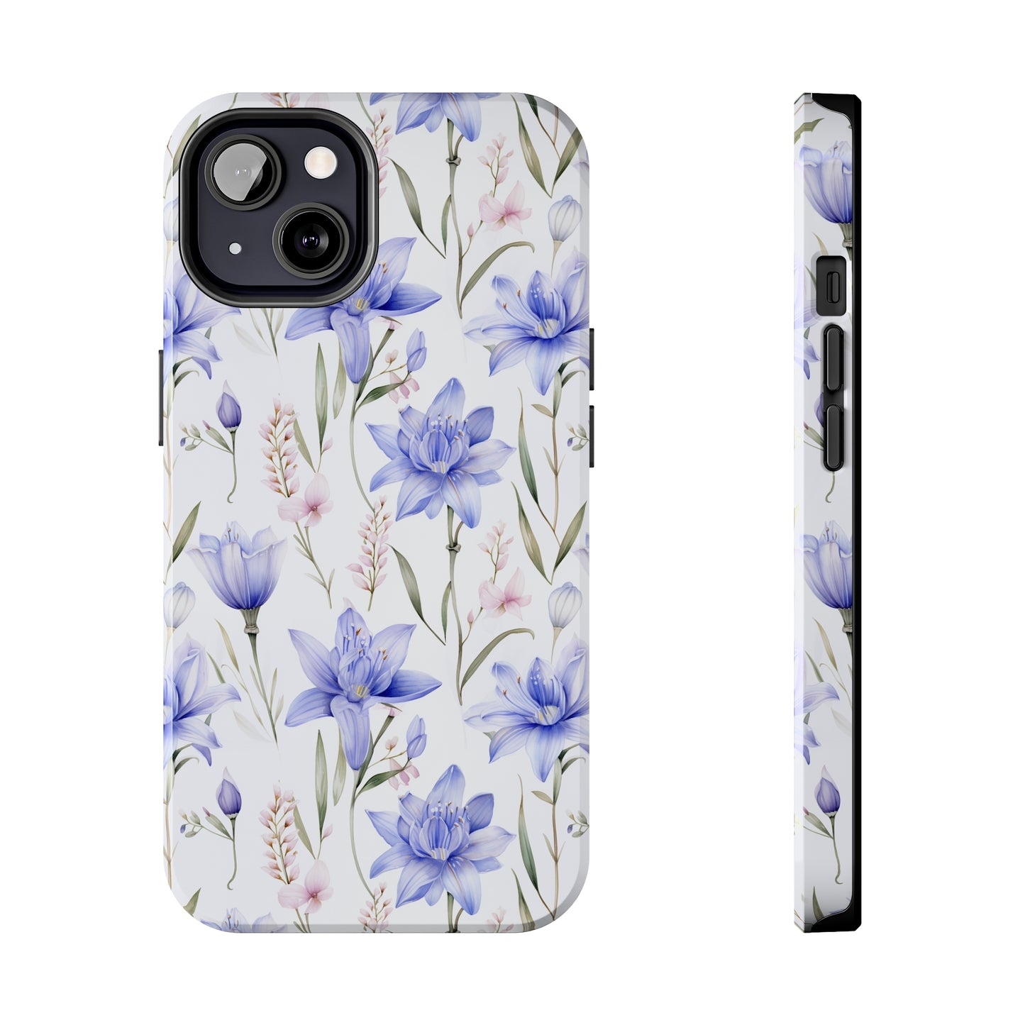 AI Bluebell Pattern Phone Case for iPhone - Lightweight, Impact Resistant, Wireless Charging Compatible