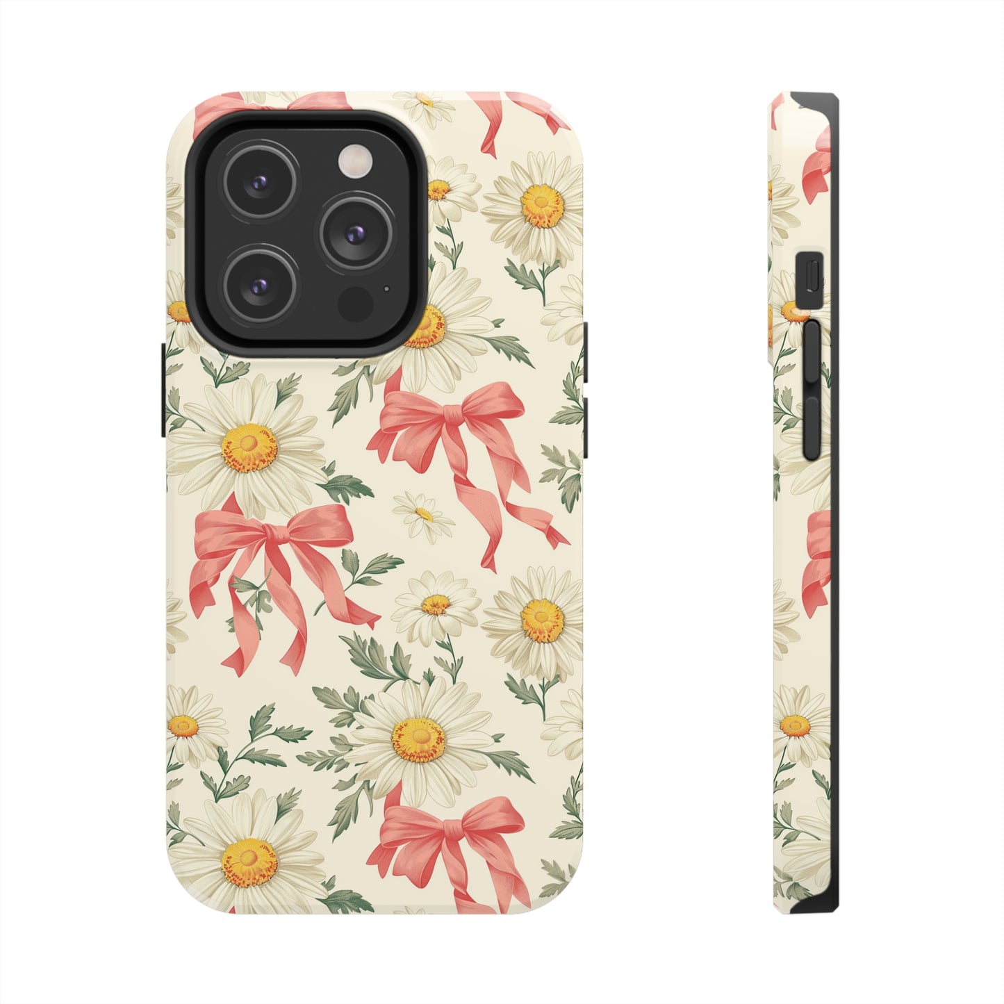 Daisies and Bows Phone Case for iPhone - Lightweight, Impact Resistant, Wireless Charging Compatible