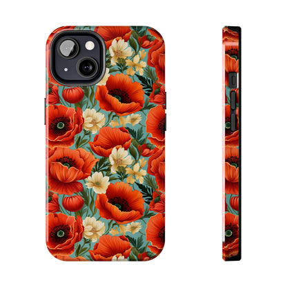 AI Poppies Floral Pattern Phone Case for iPhone - Lightweight, Impact Resistant, Wireless Charging Compatible