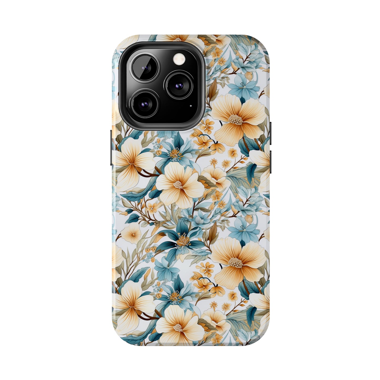 AI Magnolias Floral Pattern Phone Case for iPhone - Lightweight, Impact Resistant, Wireless Charging Compatible