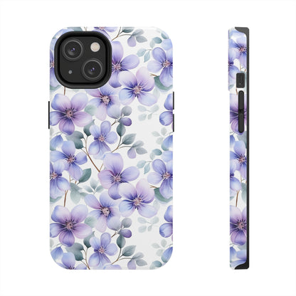 AI Violets Floral Pattern Phone Case for iPhone - Lightweight, Impact Resistant, Wireless Charging Compatible