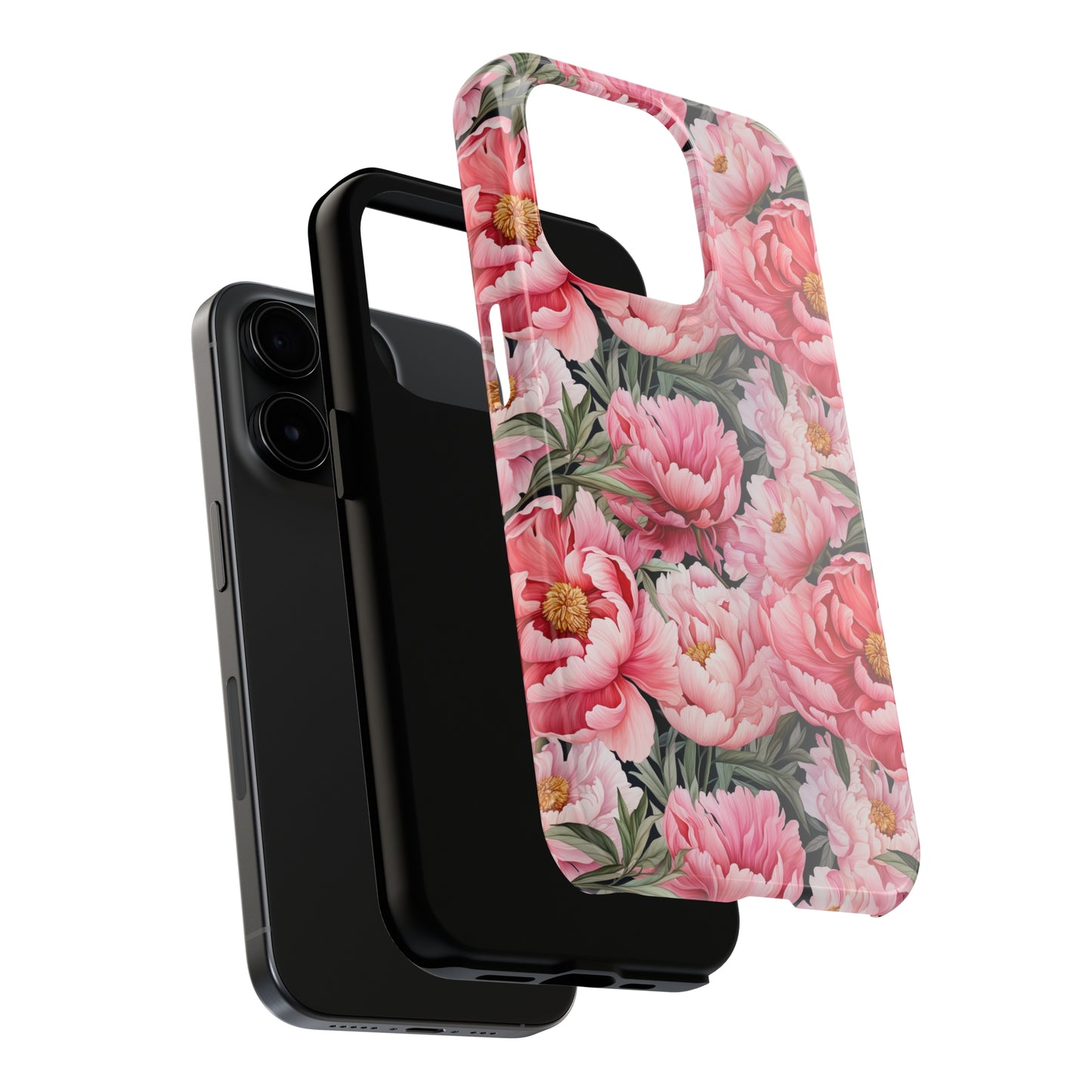 AI Peonies Floral Pattern Phone Case for iPhone - Lightweight, Impact Resistant, Wireless Charging Compatible