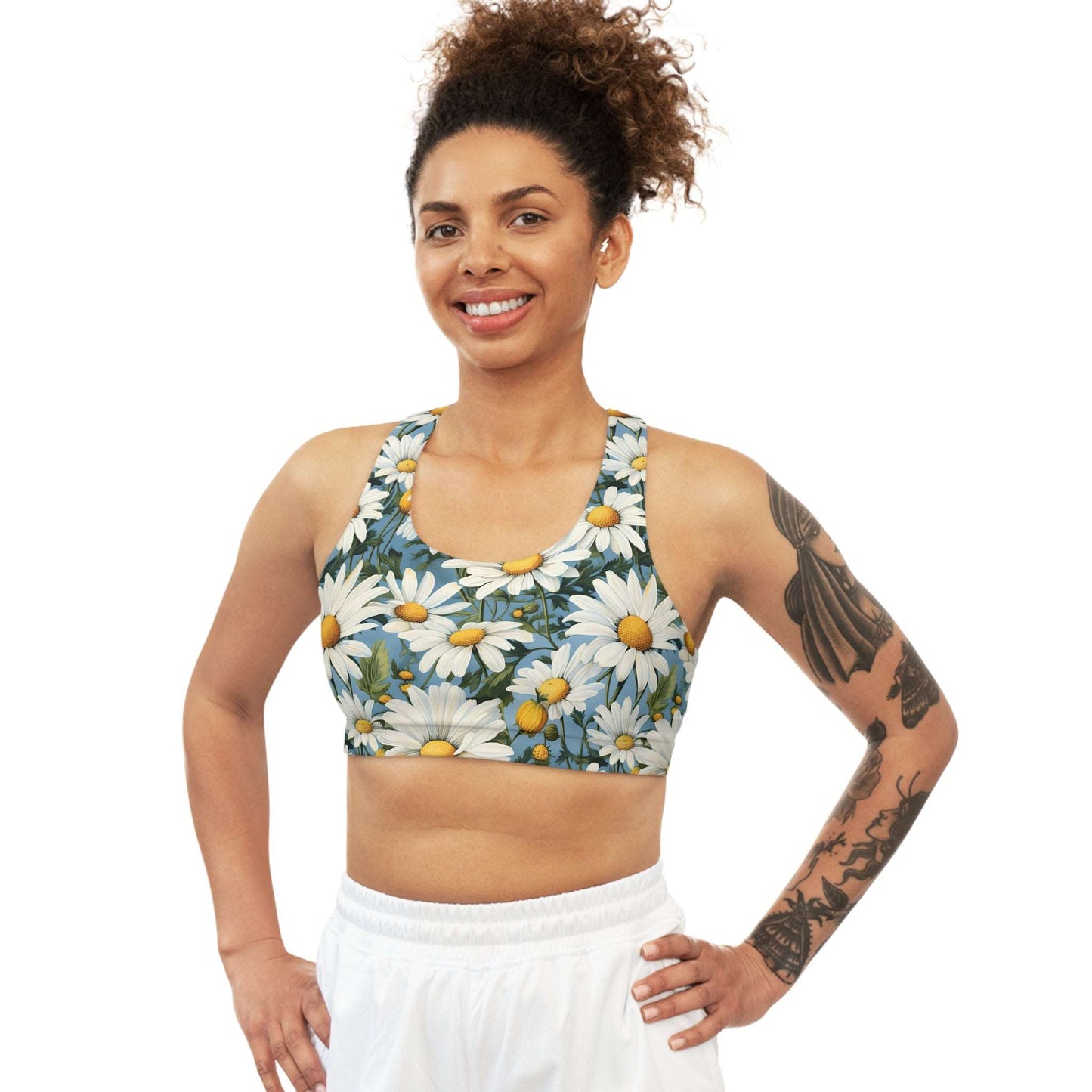 Daisy Pattern Custom Sports Bra - Comfort & Style Combined