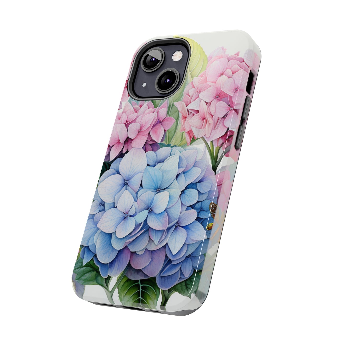 AI Hydrangeas Floral Pattern Phone Case for iPhone - Lightweight, Impact Resistant, Wireless Charging Compatible