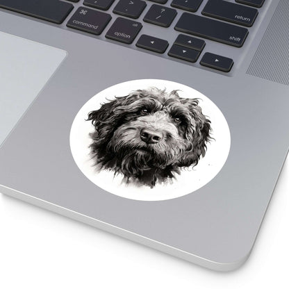 Round Vinyl Dog Sticker - Newfypoo, Labradoodle, Pet Decal