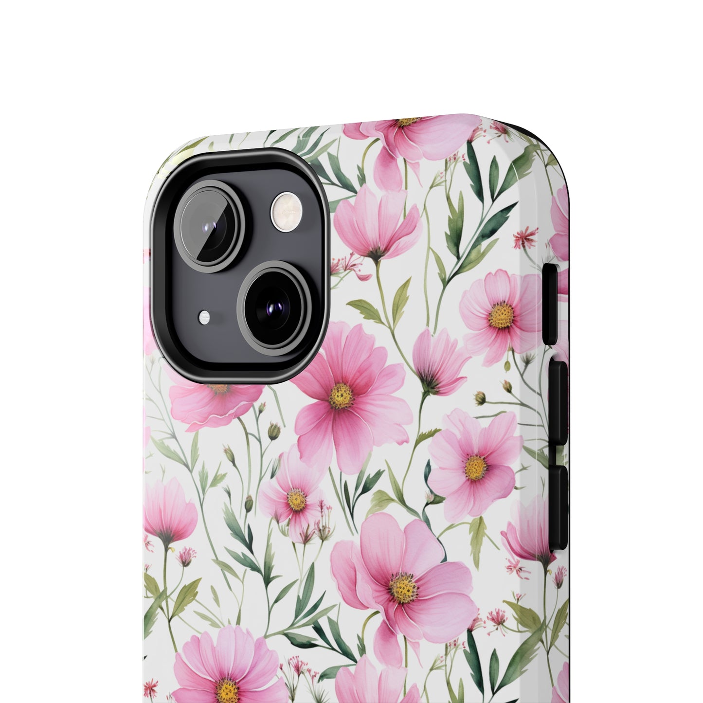 AI Cosmos Flower Pattern Phone Case for iPhone - Lightweight, Impact Resistant, Wireless Charging Compatible