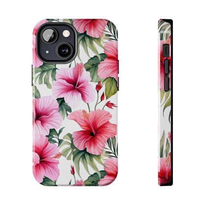 AI Pink Hibiscus Pattern Phone Case for iPhone - Lightweight, Impact Resistant, Wireless Charging Compatible-AI phone case-AI By AJ