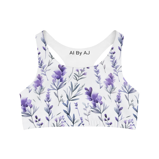 Lavender Flower Custom Sports Bra - Elegant & Supportive