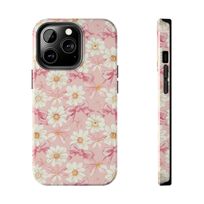 Daisies and Pink Bows Phone Case for iPhone - Lightweight, Impact Resistant, Wireless Charging Compatible