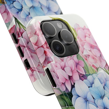 AI Hydrangeas Floral Pattern Phone Case for iPhone - Lightweight, Impact Resistant, Wireless Charging Compatible