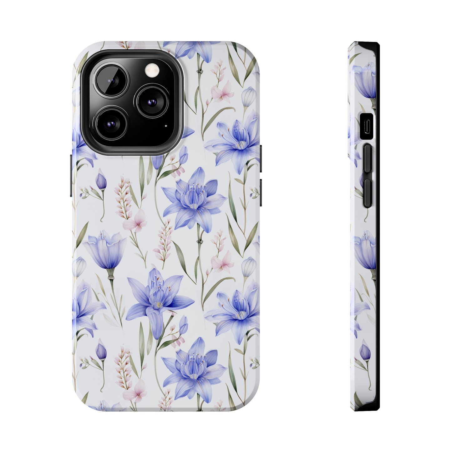 AI Bluebell Pattern Phone Case for iPhone - Lightweight, Impact Resistant, Wireless Charging Compatible