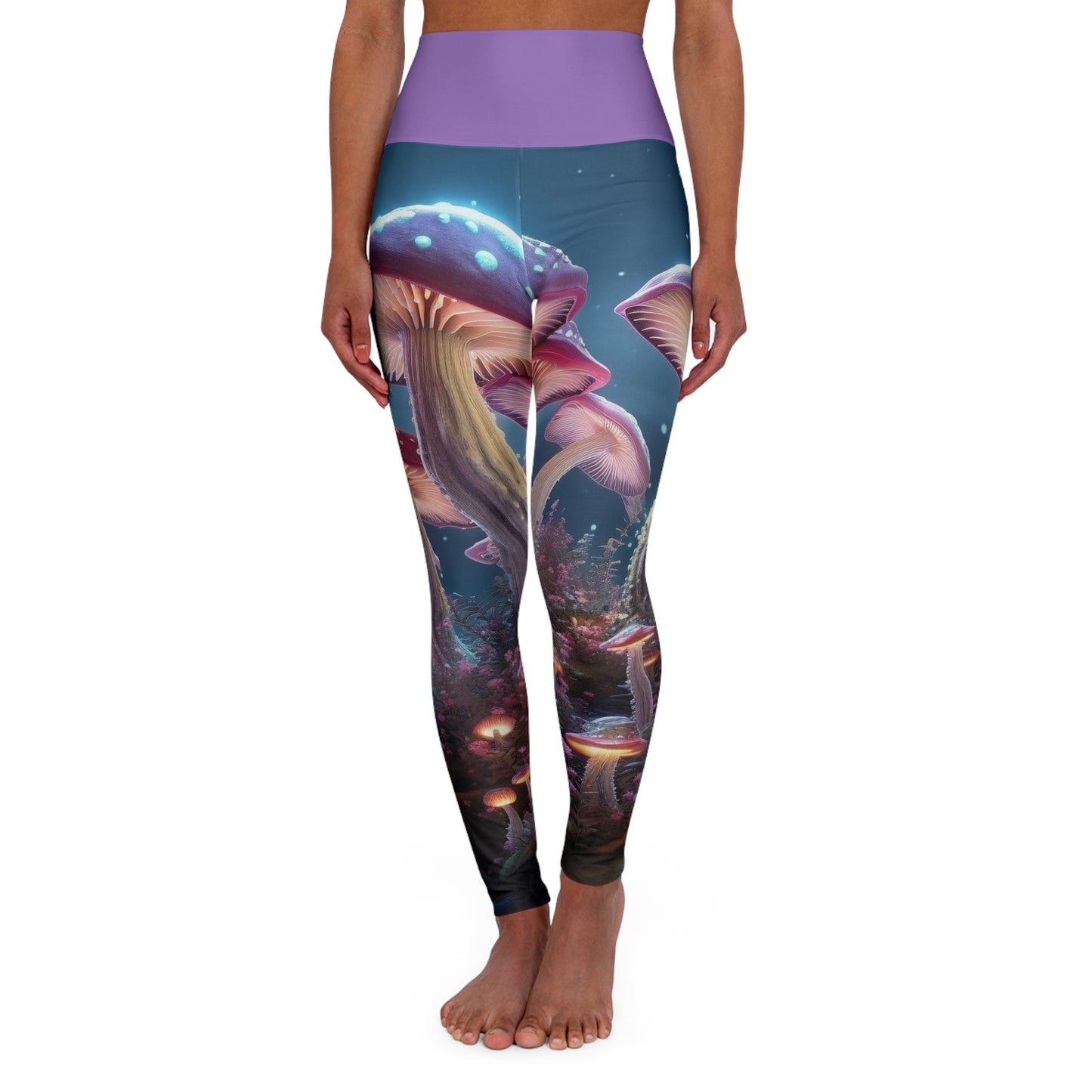 Stylish High Waisted Yoga Leggings with Psychedelic Mushrooms pattern created by AI Art!