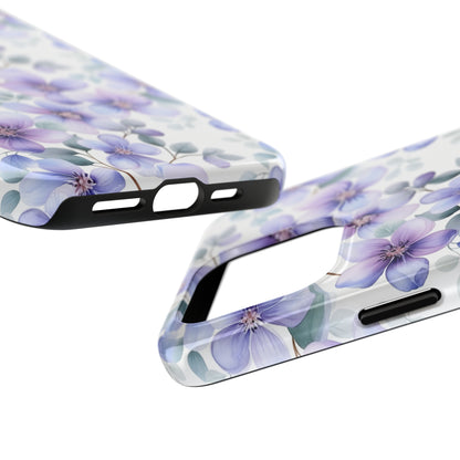 AI Violets Floral Pattern Phone Case for iPhone - Lightweight, Impact Resistant, Wireless Charging Compatible