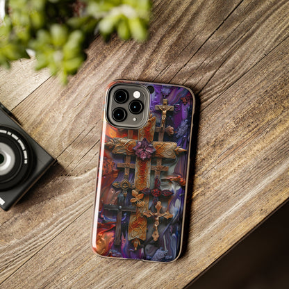 Colorful Crosses Phone Case for iPhone - Lightweight, Impact Resistant, Wireless Charging Compatible