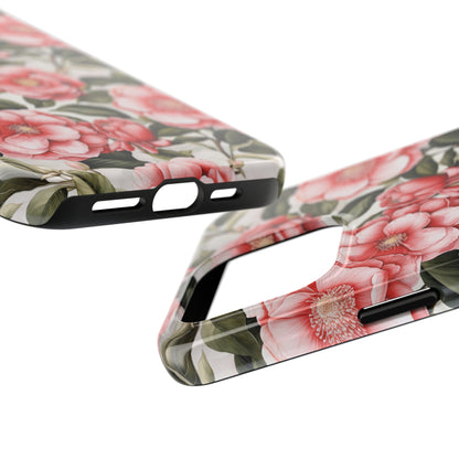 AI Camellias Flower Pattern Phone Case for iPhone - Lightweight, Impact Resistant, Wireless Charging Compatible