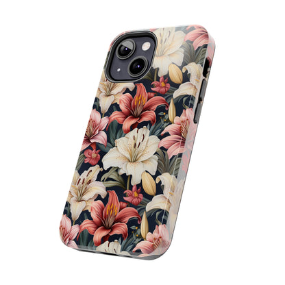 AI Lillies Flower Pattern Phone Case for iPhone - Lightweight, Impact Resistant, Wireless Charging Compatible