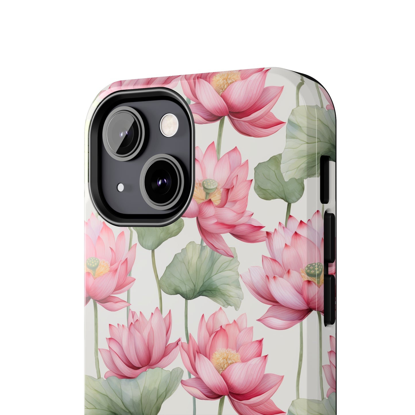 AI Lotus Flower Pattern Phone Case for iPhone - Lightweight, Impact Resistant, Wireless Charging Compatible