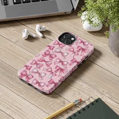 Pink Bows Phone Case for iPhone - Lightweight, Impact Resistant, Wireless Charging Compatible