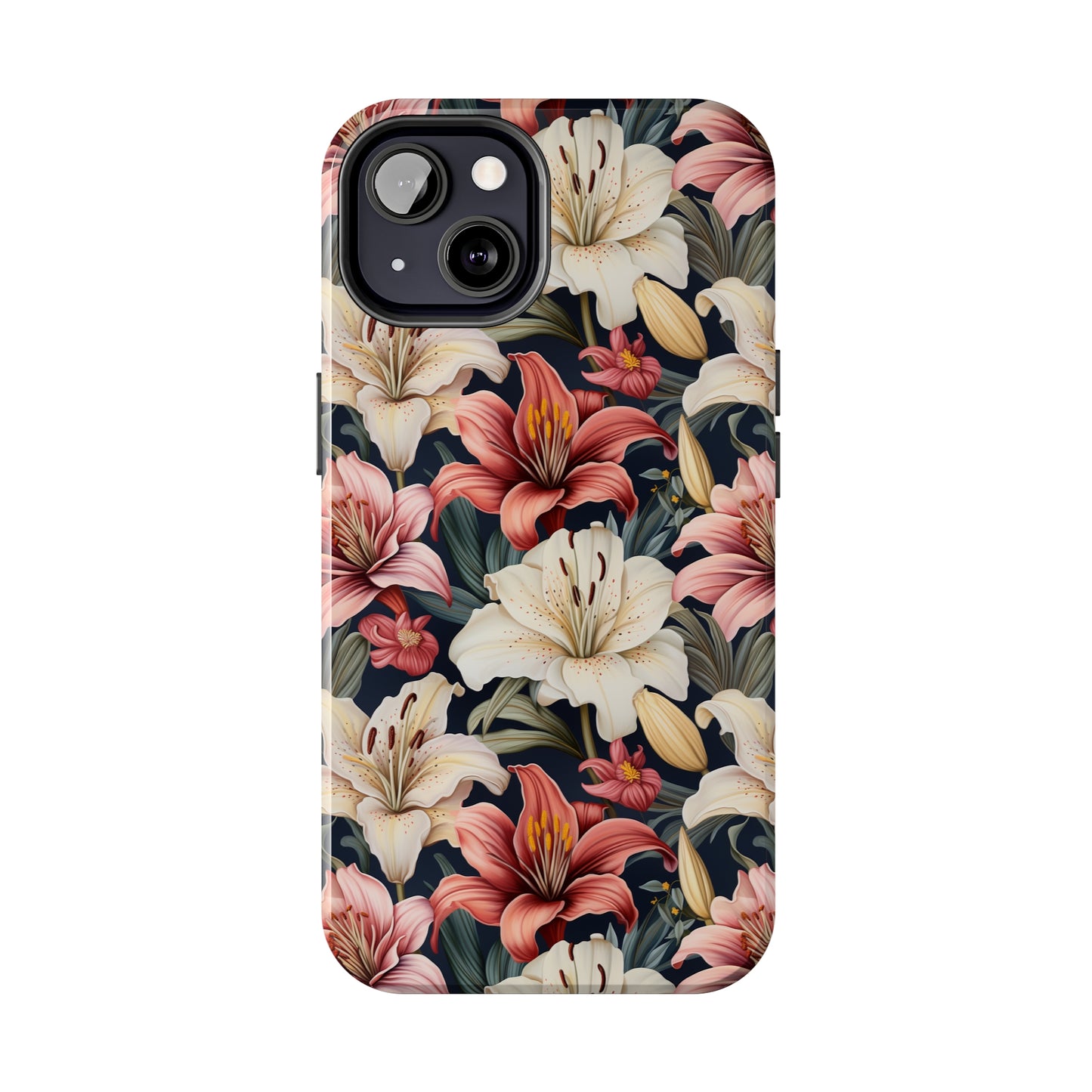 AI Lillies Flower Pattern Phone Case for iPhone - Lightweight, Impact Resistant, Wireless Charging Compatible