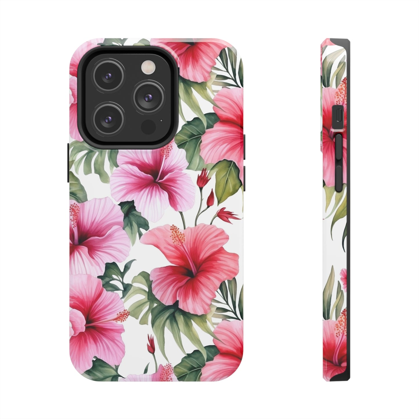 AI Pink Hibiscus Pattern Phone Case for iPhone - Lightweight, Impact Resistant, Wireless Charging Compatible-AI phone case-AI By AJ