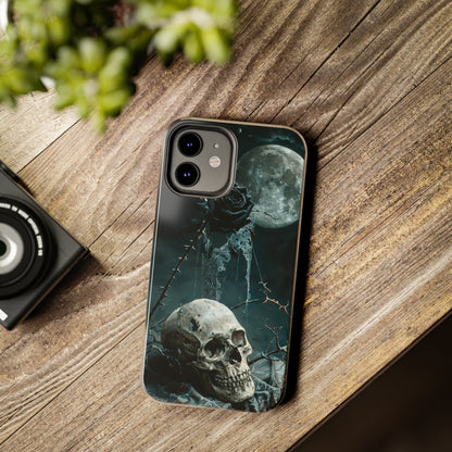 Gothic Skull and Black Rose Phone Case for iPhone - Lightweight, Impact Resistant, Wireless Charging Compatible