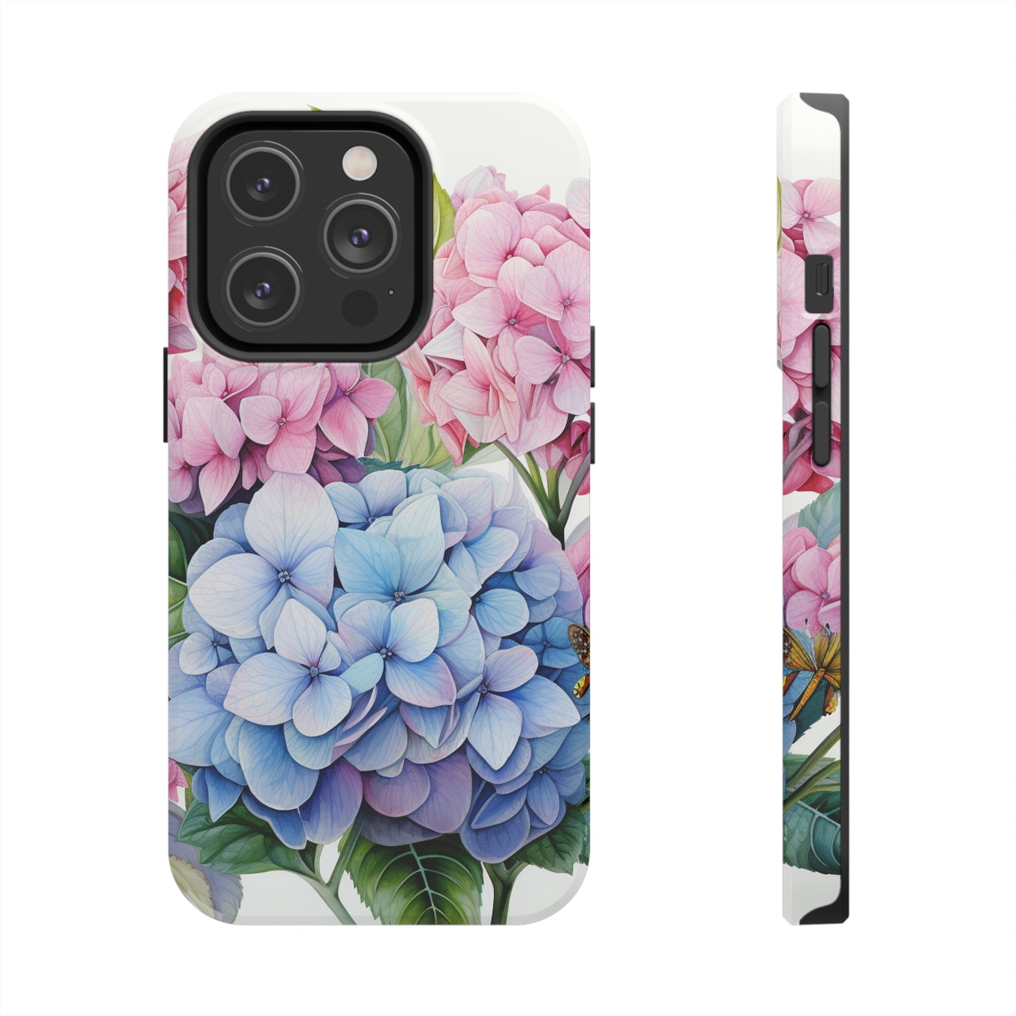 AI Hydrangeas Floral Pattern Phone Case for iPhone - Lightweight, Impact Resistant, Wireless Charging Compatible