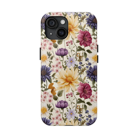 AI Wildflowers Floral Pattern Phone Case for iPhone - Lightweight, Impact Resistant, Wireless Charging Compatible