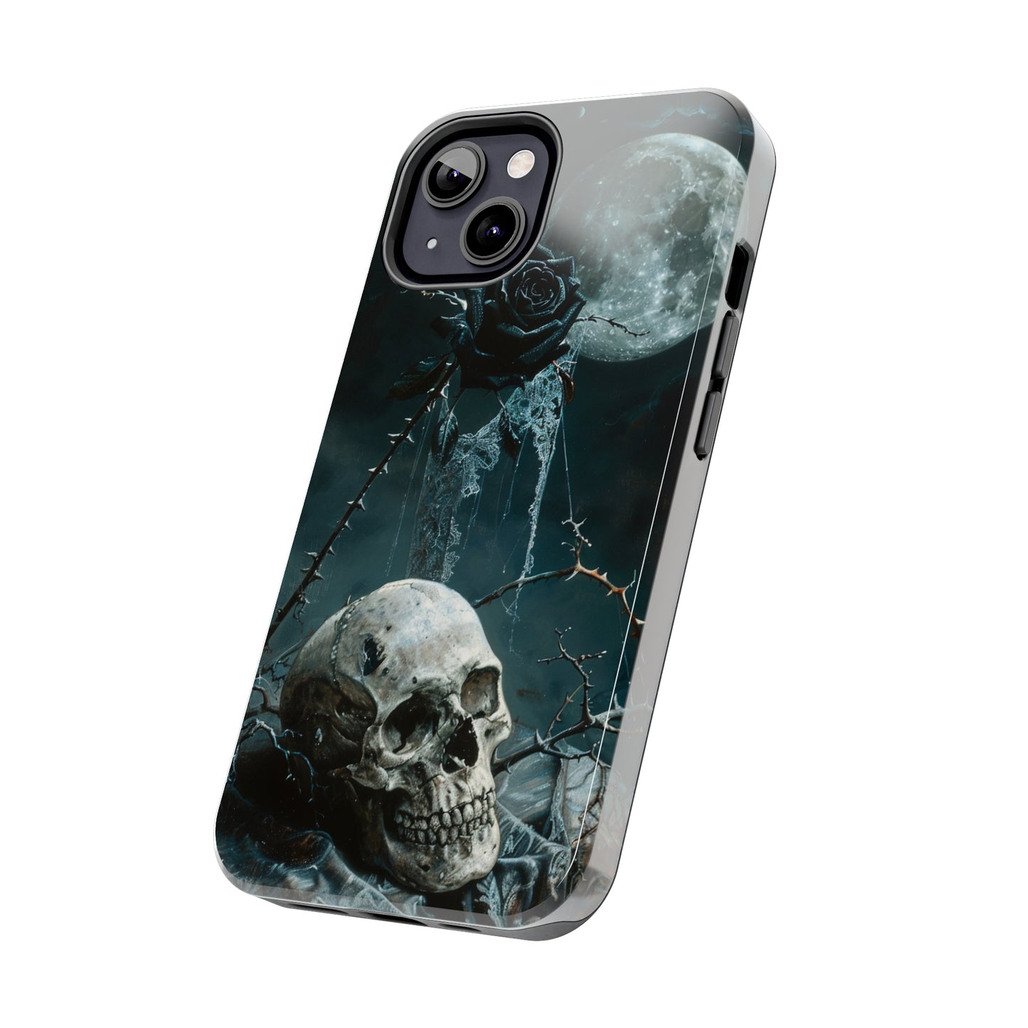 Gothic Skull and Black Rose Phone Case for iPhone - Lightweight, Impact Resistant, Wireless Charging Compatible