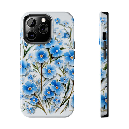 AI Forget Me Nots Flower Pattern Phone Case for iPhone - Lightweight, Impact Resistant, Wireless Charging Compatible