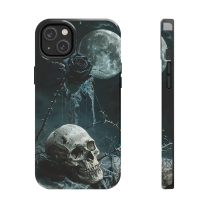 Gothic Skull and Black Rose Phone Case for iPhone - Lightweight, Impact Resistant, Wireless Charging Compatible