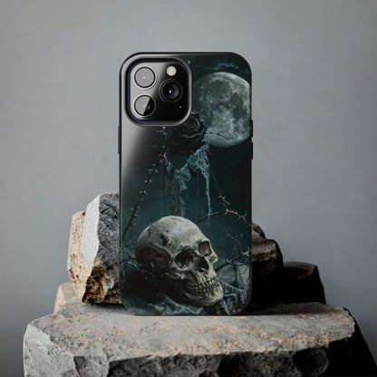 Gothic Skull and Black Rose Phone Case for iPhone - Lightweight, Impact Resistant, Wireless Charging Compatible