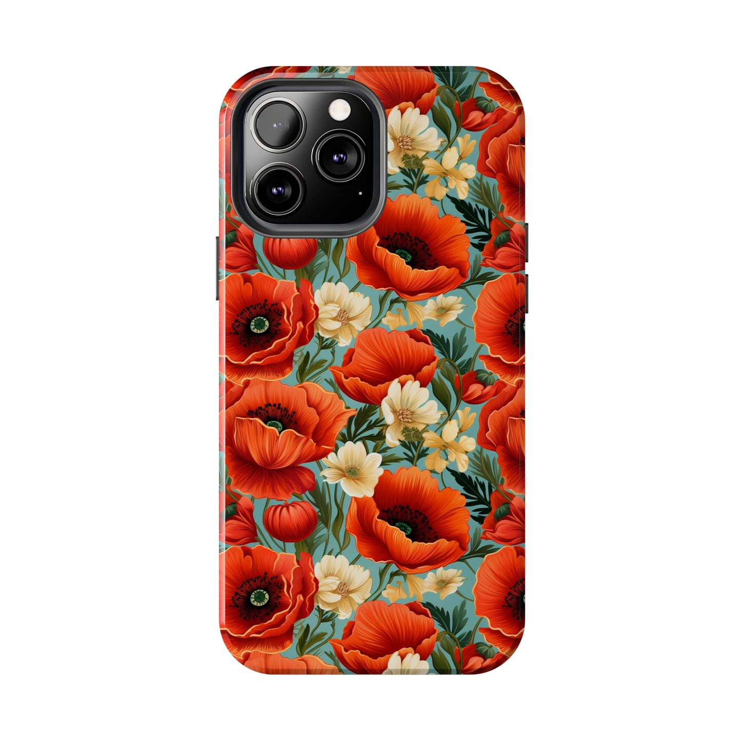 AI Poppies Floral Pattern Phone Case for iPhone - Lightweight, Impact Resistant, Wireless Charging Compatible