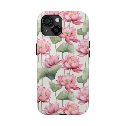 AI Lotus Flower Pattern Phone Case for iPhone - Lightweight, Impact Resistant, Wireless Charging Compatible