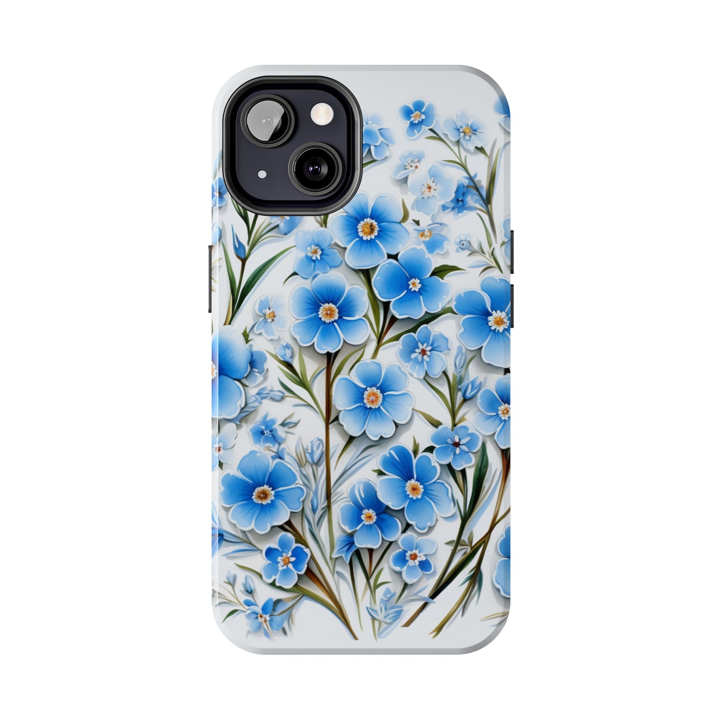 AI Forget Me Nots Flower Pattern Phone Case for iPhone - Lightweight, Impact Resistant, Wireless Charging Compatible