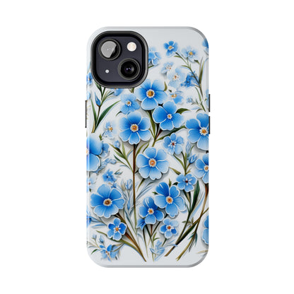 AI Forget Me Nots Flower Pattern Phone Case for iPhone - Lightweight, Impact Resistant, Wireless Charging Compatible