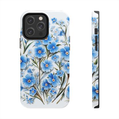 AI Forget Me Nots Flower Pattern Phone Case for iPhone - Lightweight, Impact Resistant, Wireless Charging Compatible